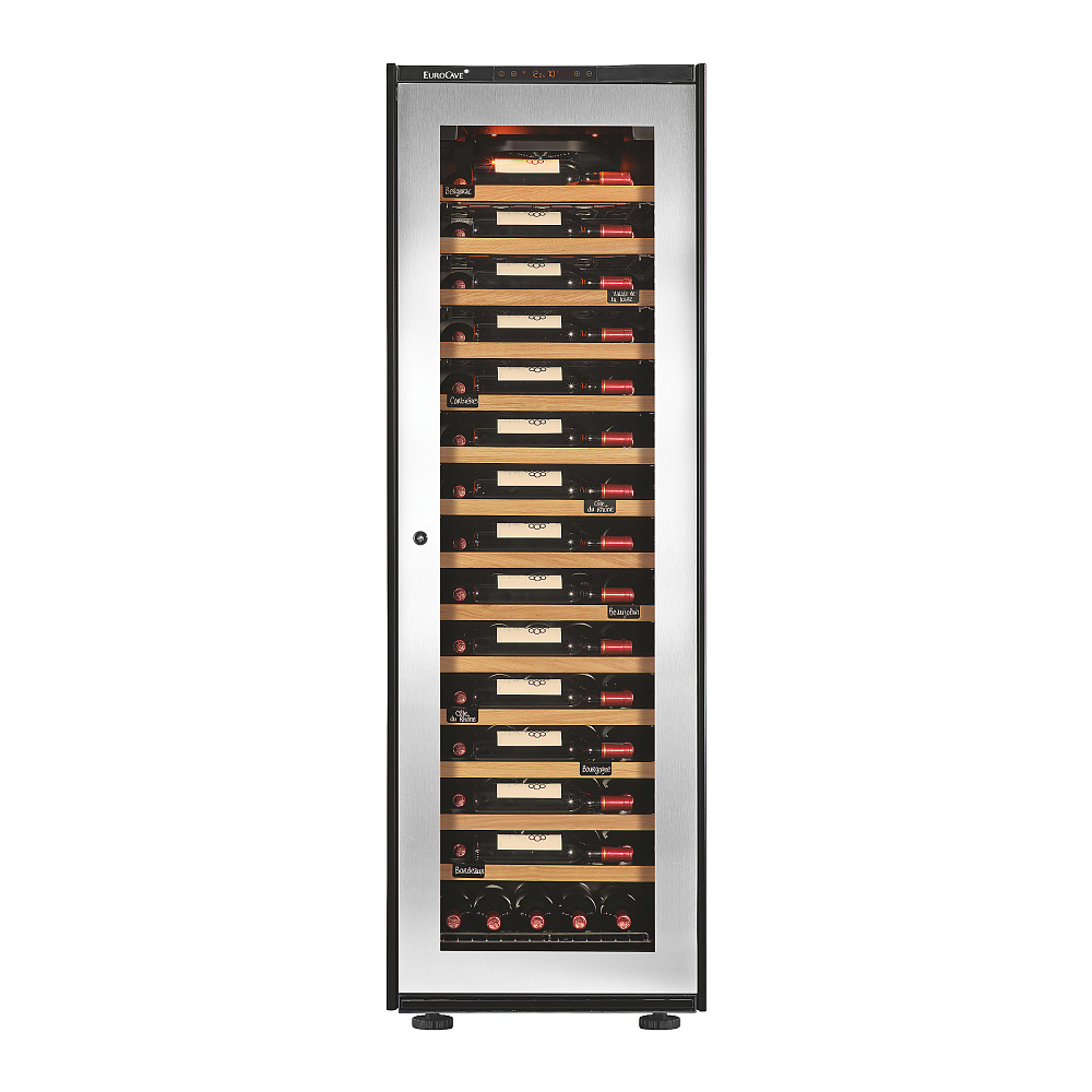 Винный шкаф Euroсave V-INSP-L Стеклянная дверь Inox. Полки - светлое дерево. Максимальная